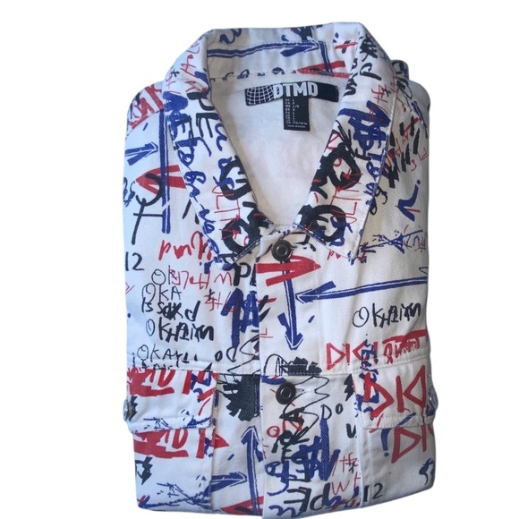 DTMD Men’s White Denim Button Up Graffiti Jacket Large Men’s Jacket HIP HOP - Picture 15 of 15